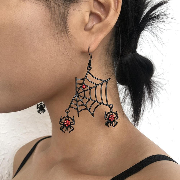 Spider web pendant rhinestone drop earrings