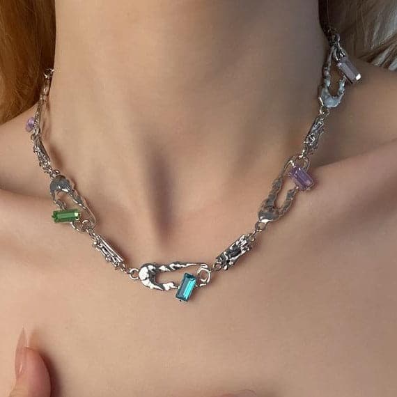 Multicolor stone irregular choker necklace