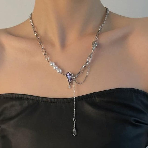 Layered faux pearl irregular stone necklace