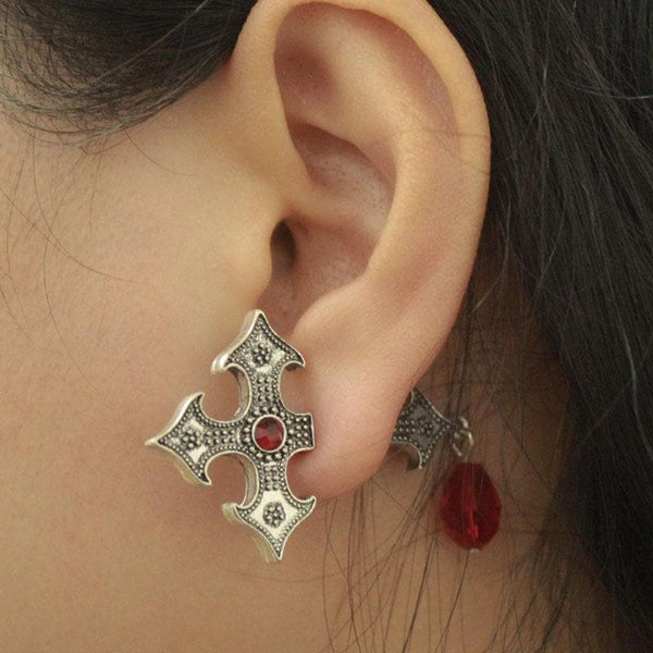 Cross stone pendant stud earrings