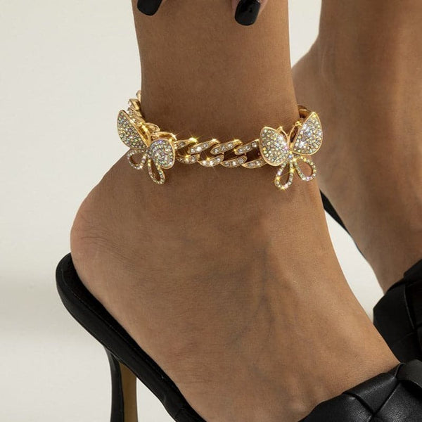 Rhinestone Decor Butterfly Charm Anklet