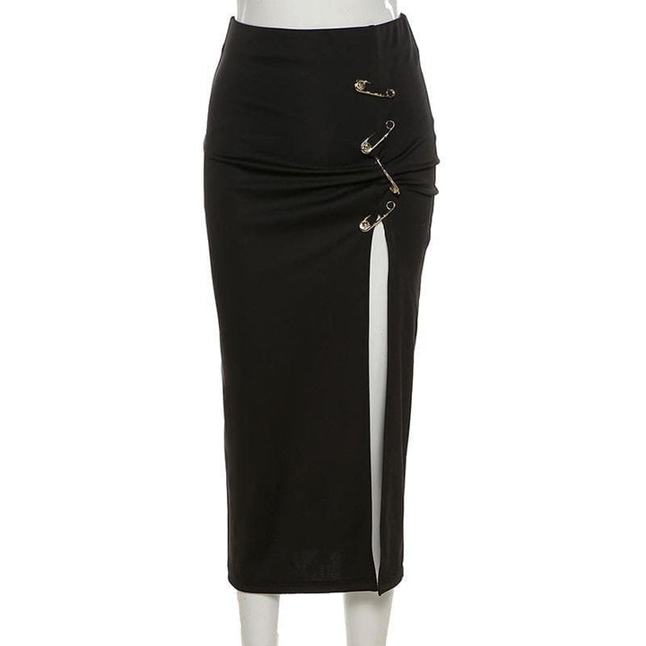 Solid high slit ruched pins midi skirt - Halibuy