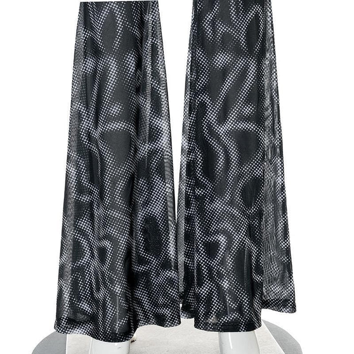 Mesh see through flared print pant - Halibuy