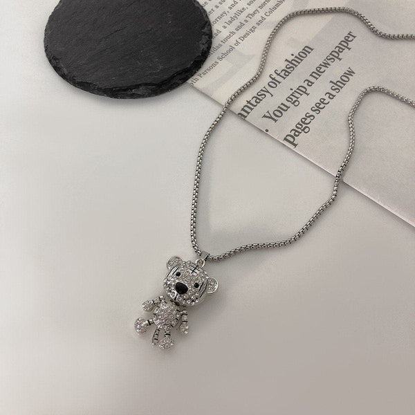 Bear pendant rhinestone necklace