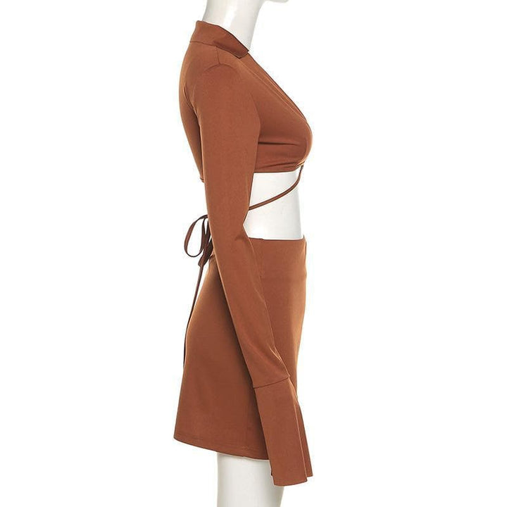 Long flared sleeve skirt set - Halibuy