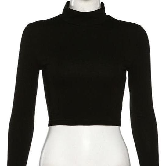 Lace up back long sleeve crop top - Halibuy