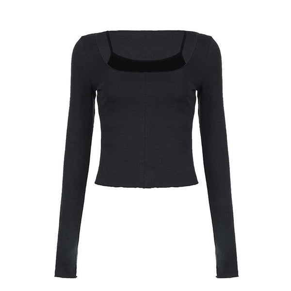 Contrast patchwork long sleeve round neck top