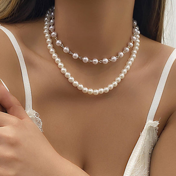 Collar gargantilla perla artificial 2 piezas 
