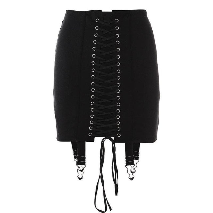 Lace up front high waist vintage skirt - Halibuy