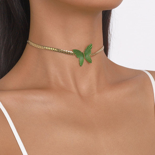 Butterfly pendant choker necklace