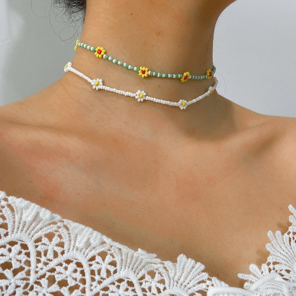 Flower beaded choker necklace