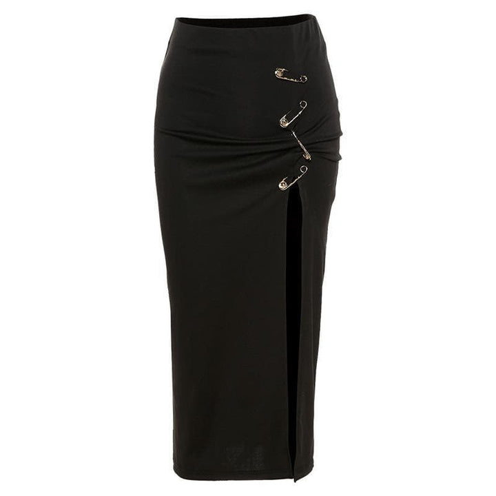 Solid high slit ruched pins midi skirt - Halibuy