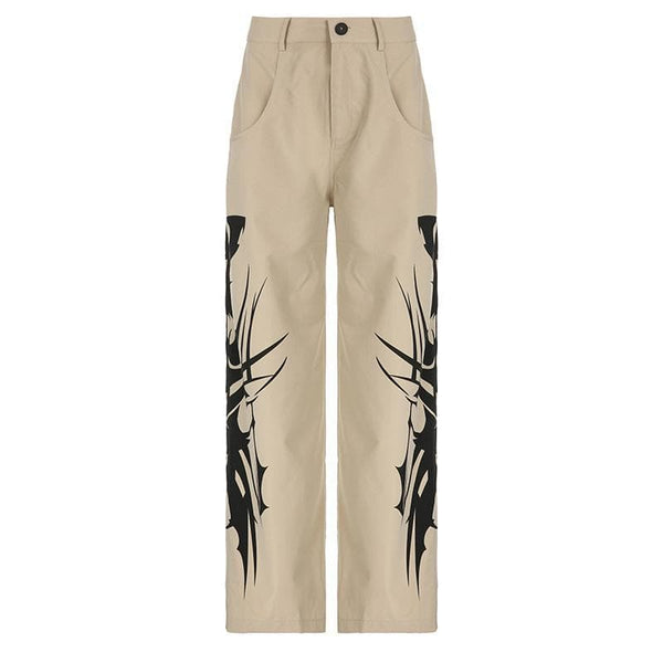 Abstract high rise button pocket contrast straight leg pant