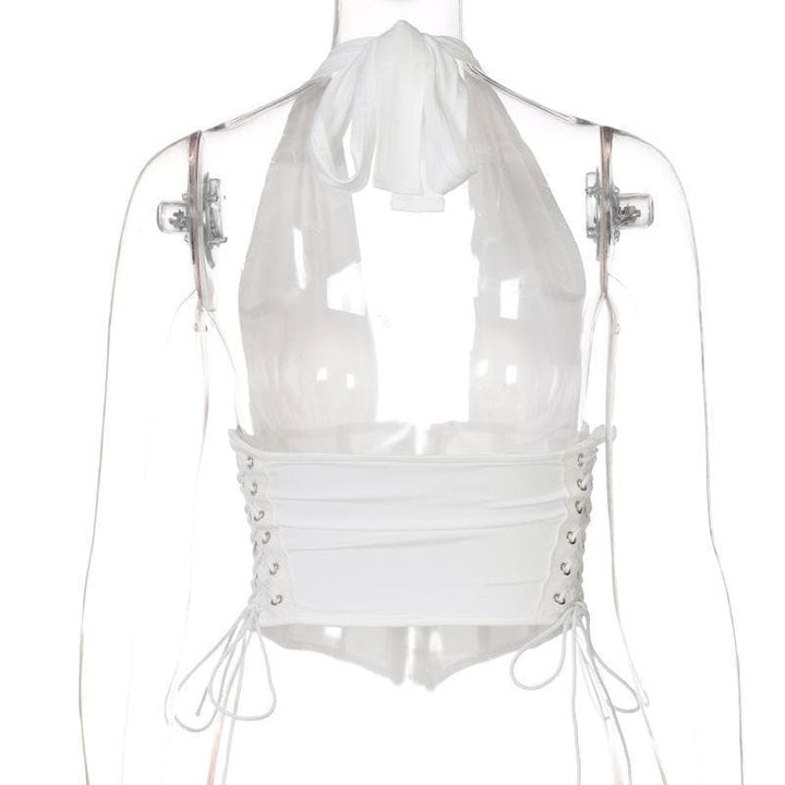 Halter lace up backless corset top - Halibuy