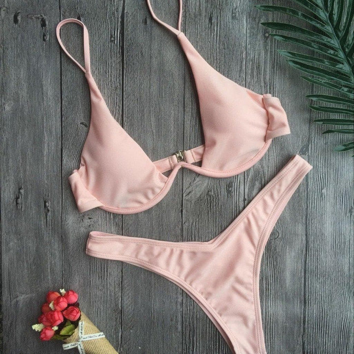 Push up solid bikini - Halibuy