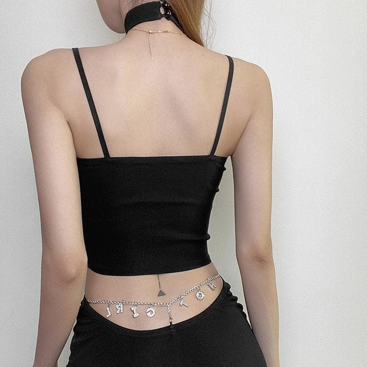 Heart neck zip halter crop top - Halibuy