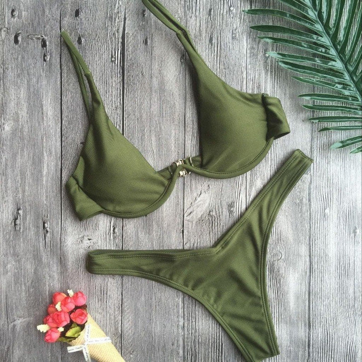 Push up solid bikini - Halibuy