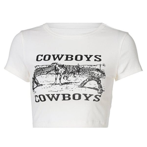 “COWBOYS” print short sleeve crewneck crop top