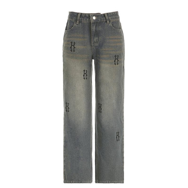 Jeans de talle bajo con bolsillos y estampado "H" en contraste 