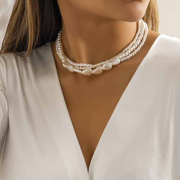 Faux irregular pearl layered choker necklace