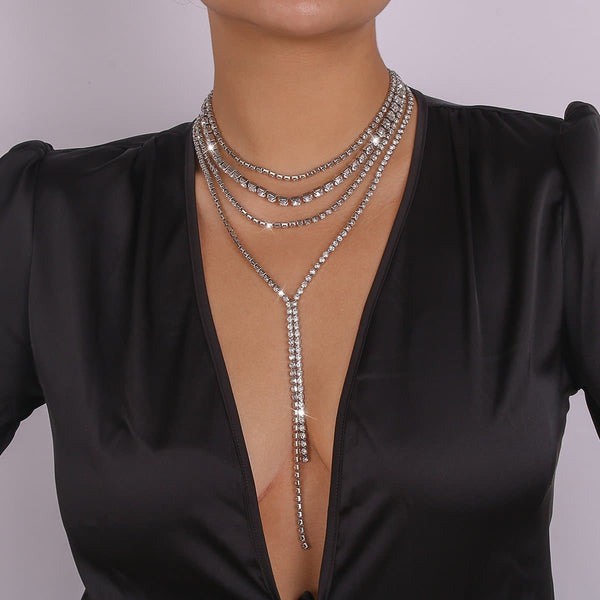 Rhinestone layered choker necklace