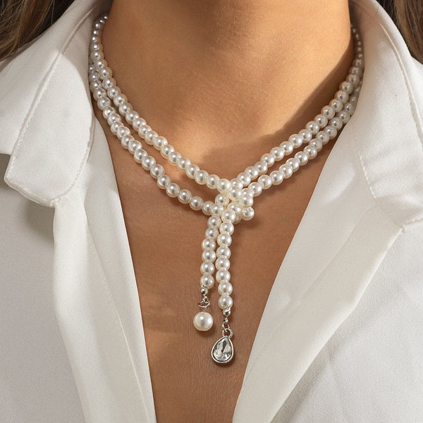 Beaded faux pearl pendant necklace