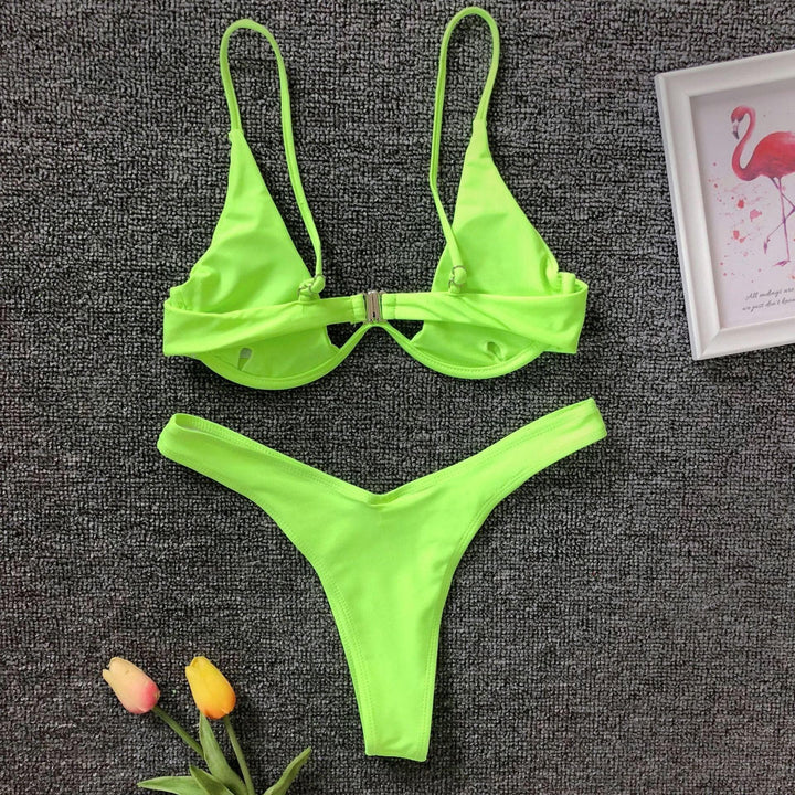 Push up solid bikini - Halibuy