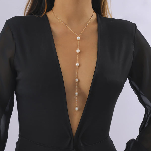 Faux pearl chain pendant necklace