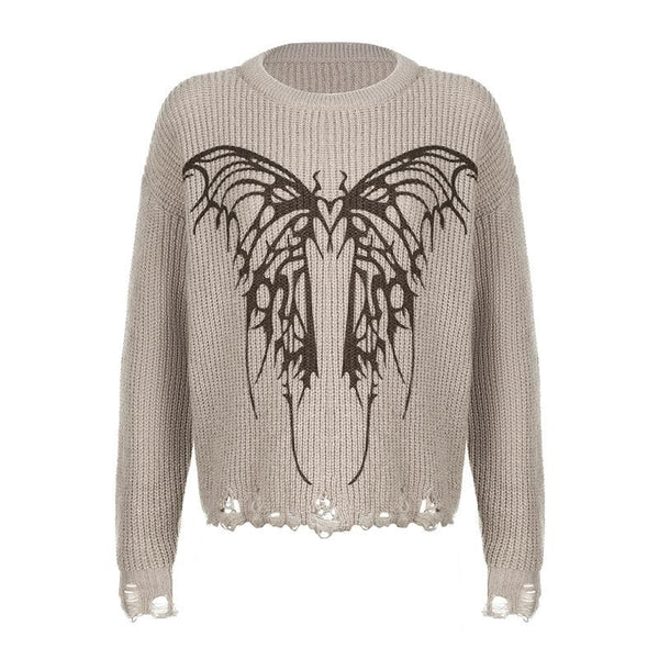 Hollow out crochet butterfly pattern long sleeve cut out top