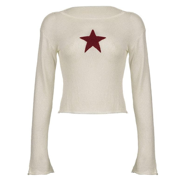 Knitted star pattern contrast long sleeve top