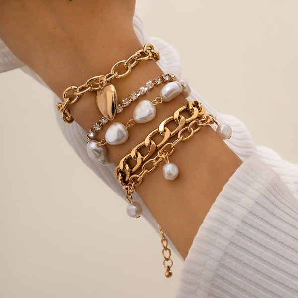 Pearl rhinestone chain 5 pcs bracelet