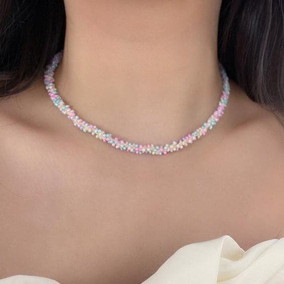 Multicolor beads decor choker necklace