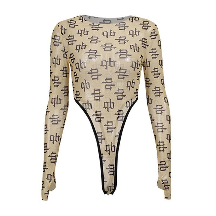 Print crewneck long sleeve bodysuit - Halibuy