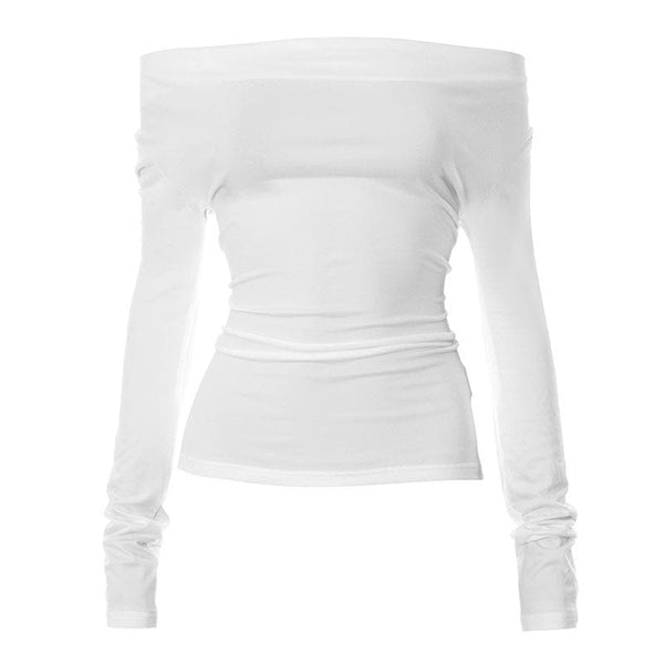 Self tie backless off shoulder ruched long sleeve solid top