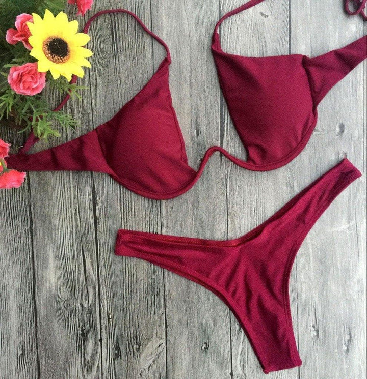 Push up solid bikini - Halibuy