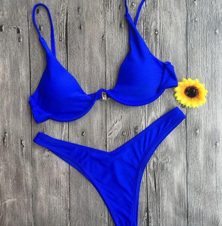 Push up solid bikini - Halibuy